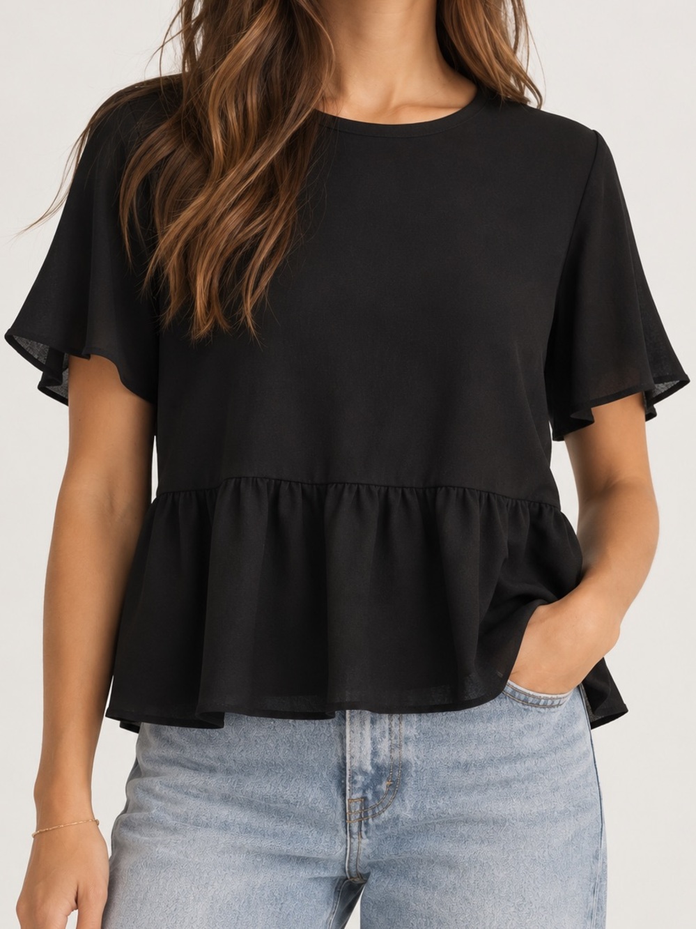 Aritzia Wilfred Free Black Peplum Short-Sleeve Top Size Medium